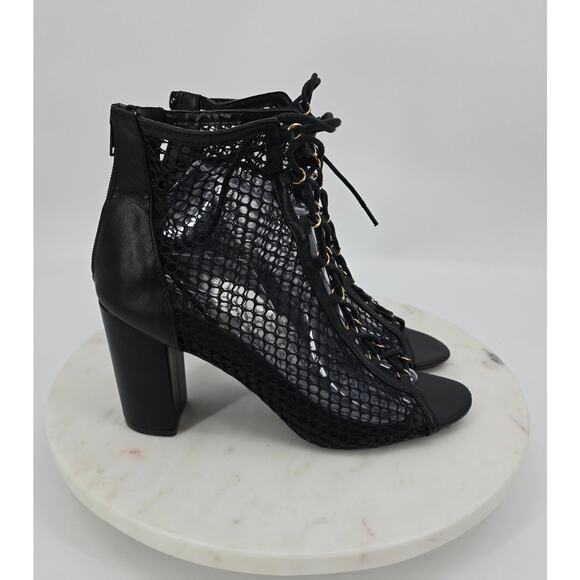 Lulu's Black Mesh Lace-Up Peep Toe Booties - Picture 1 of 5